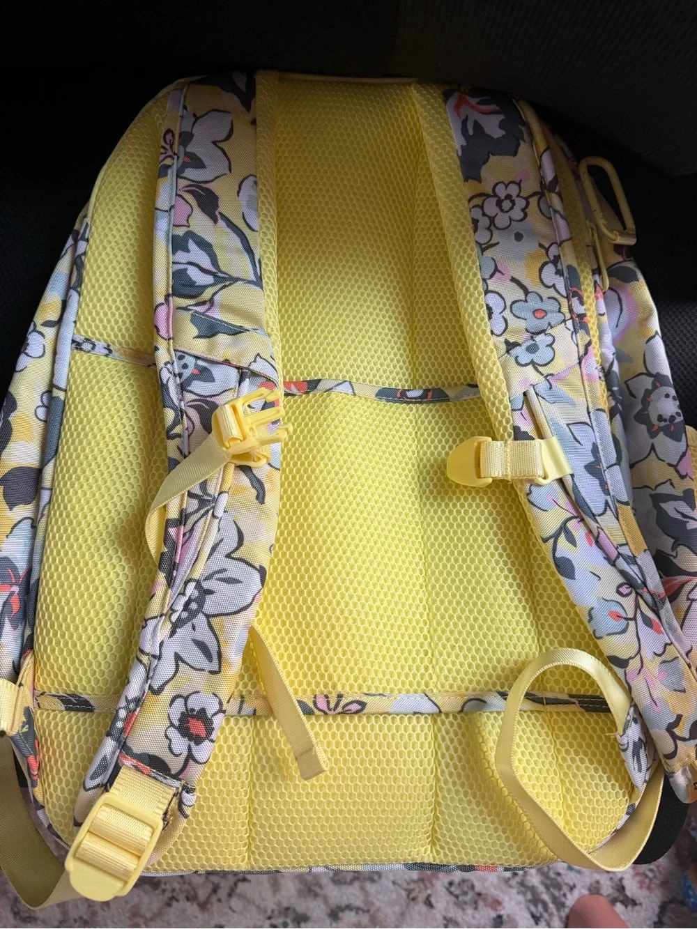 Vera Bradley Yellow Floral Backpack with Gray and Pink Accents